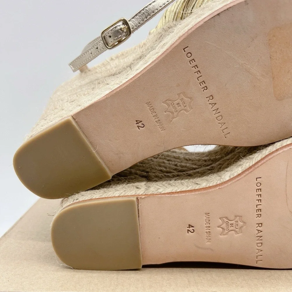 Loeffler Randall Charley Wedge Platform Sandal Espadrilles Gold EU 42 US 11